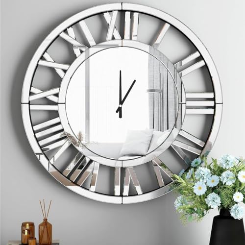 RP Large Round Mirror Wall Clock Home Decor for Living Room Bedroom Kitchen...
