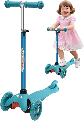 ChromeWheels Scooter para niños, scooter de lujo de 3 ruedas para niños pequeños, 4 deslizadores de altura ajustable con scooters, inclinado para