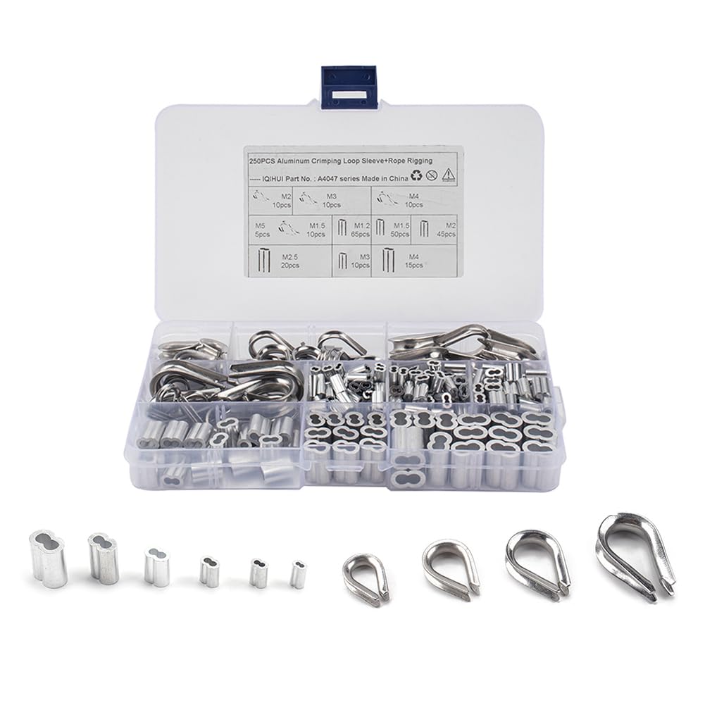 Cnswee6 Crimping Loop Sleeve Assortment for Wire Rope Cable Thimbles Rigging 1/16