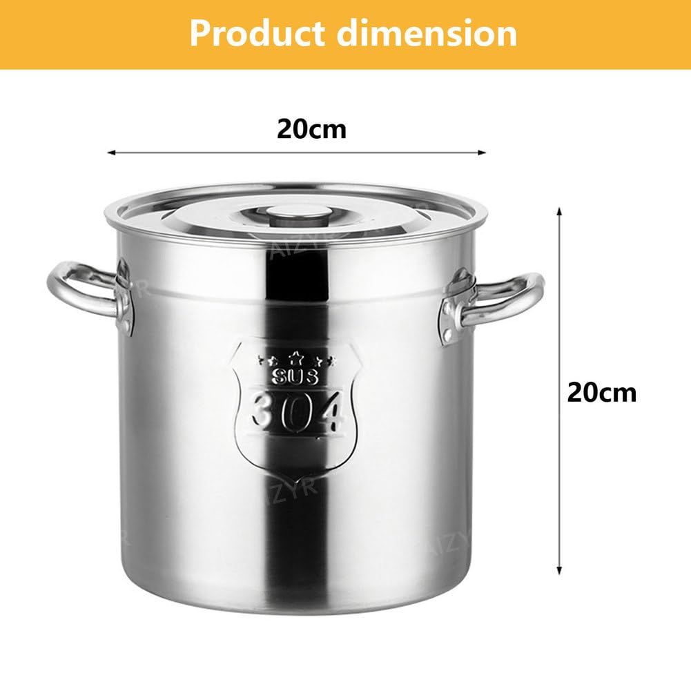 AIZYR Olla Sopera Olla Sopera De Acero Inoxidable 304, Olla Sopera Resistente con Tapa Olla De Cocción Compatible con Inducción para Sopa, Mariscos Y Arroz,20CM*20CM