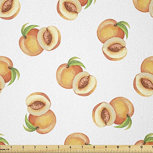 Image of Ambesonne Peach Fabric by The Yard, Vegetative Growth Botany Pattern Orange Drupes Freshly Picked from The Trees, Stretch Knit Fabric for Clothing Sewing and Arts Crafts, 1 Yard, Pale Orange Green