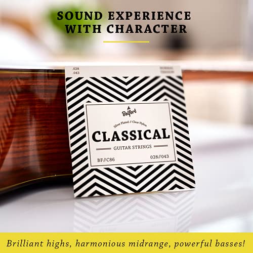 Belfort® Guitar Strings Classical Guitar, Strings For Classical Guitar Made Of Nylon And Silver, Acoustic Guitar (6-String Set) - Incl. 4 Picks + Extra High E-String (028//043) (028//043) #TOP4