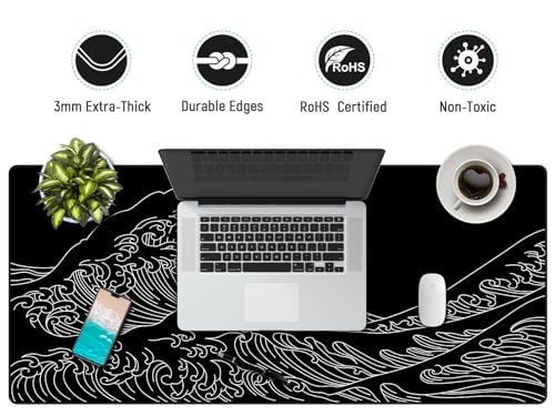 Image of JIALONG Gaming Mouse Pad, Large Mousepad with Non-Slip Rubber Base, Smooth Cloth Surface Desk Keyboard Mat for Computer, PC, Laptop, Desktop 35.4 x 15.7 Inches, Black