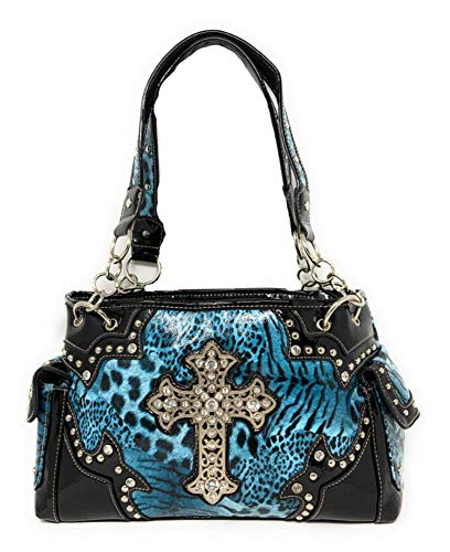 western rhinestone cross leopard concealed carry handbag with matching wallets in 3 colors2
