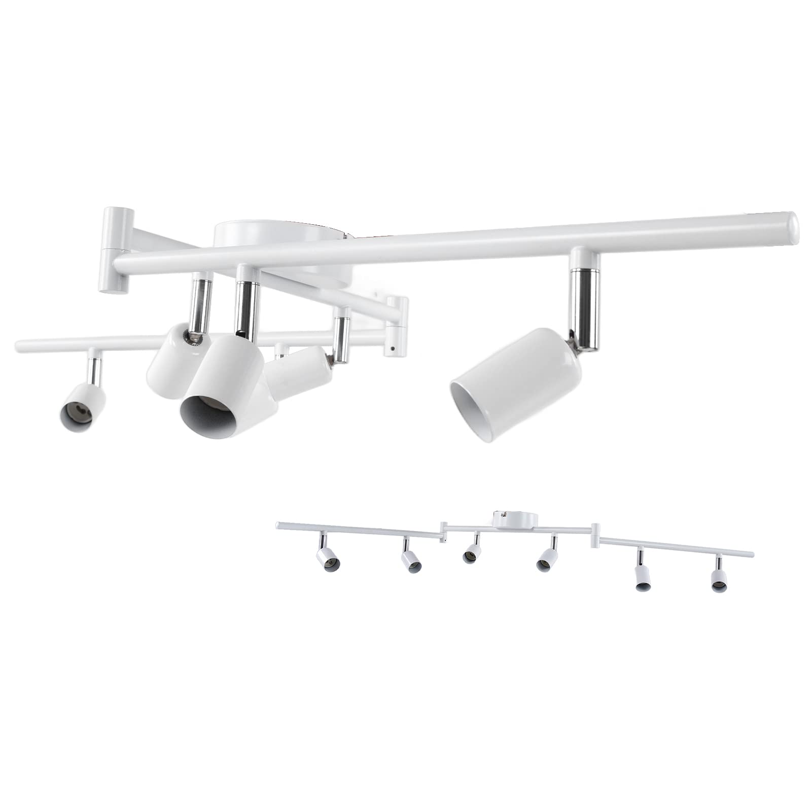 Sxhlseller Kit Illuminazione a Binario a 6 Vie, Faretto da Soffitto Girevole con Prese Base GU10 in Metallo Bianco per Camera da Letto, Soggiorno, Showroom, Sala Espositiva e Ufficio (WHITE)