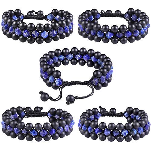 TUMBEELLUWA Lapis Lazuli 8mm Handcrafted Strand Crystal Stone Bracelet Adjustable Healing Reiki Polishing Quartz Beads Bracelet for Meditation Power Three-layer - Image 4