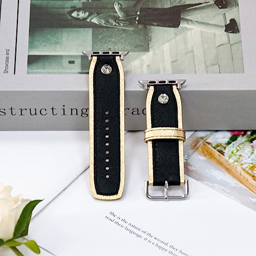 JOYOZY Leather Band Compatible with Apple Watch Band 38mm 40mm 41mm 42mm 44mm 45mm 49mm, Luxury iWatch Band with Bling Crystal for Ultra, Series SE/9/8/7/6/5/4/3/2/1, Designer Dressy Strap for Women