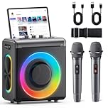 Karaoke Machine for Adults & Kids: Portable Bluetooth Speaker with 2 Wireless Rechargeable Microphones Supports TWS/TF Card/USB/AUX - PA System with Lights for Home Party, No Screen Included