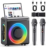 Karaoke Machine for Adults & Kids: Portable Bluetooth Speaker with 2 Wireless Rechargeable Microphones Supports TWS/TF Card/USB/AUX - PA System with Lights for Home Party, No Screen Included