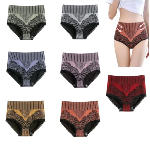 OSMARI Upgrade Graphene Fiber Restoration High Waist Briefs，Graphene Honeycomb Body Shaping Briefs con Encaje (XL, 7 Piezas Mixto)