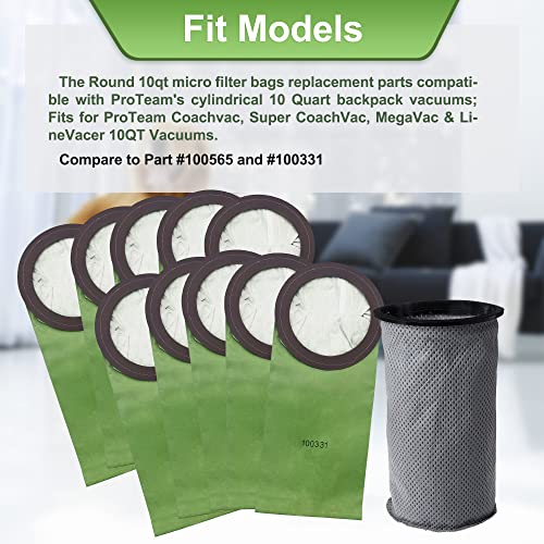 Image of Smilefil Round 10QT Intercept Micro Filter Paper Bags 100331 & Round Reusable Micro Cloth Filter Bags 100565 Replacement Fits for Proteam Cylindrical 10 Quart Backpack Vacuums