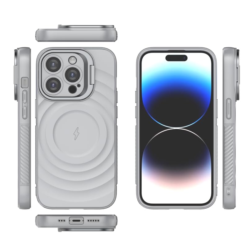 Image of LuxuryKase Shockproof Case for iPhone 14 Pro | Ripple Pattern | Camera Protection | Inner Velvet Fabric Lining | Protective Cover with Enhanced Grip & Wireless Charging Support - Grey