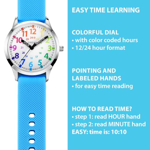Image of Kids Analog Watch, Learning Watch for Kids 8-12, Waterproof Time Teacher Watches for Boys Ages 5-7 6-8, Easy to Read Educational Girls Watches Ages 8-12, Great Gift Boys Girls Year 4-12 Old Waterproof