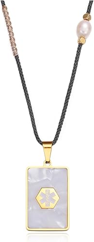 Collar de alerta médica personalizado para mujeres y niñas, chapado en oro, joyería de identificación médica, grabado gratis, colgante de carcasa de