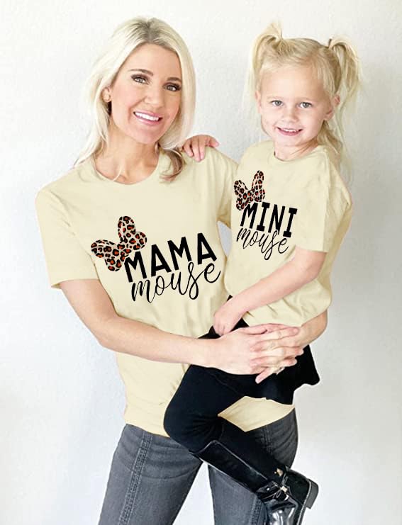 Image of Mommy and Me Matching Shirt Outfit Mama Mini Leopard Love Heart Tshirt Mom Daughter Family Matching Set Clothes