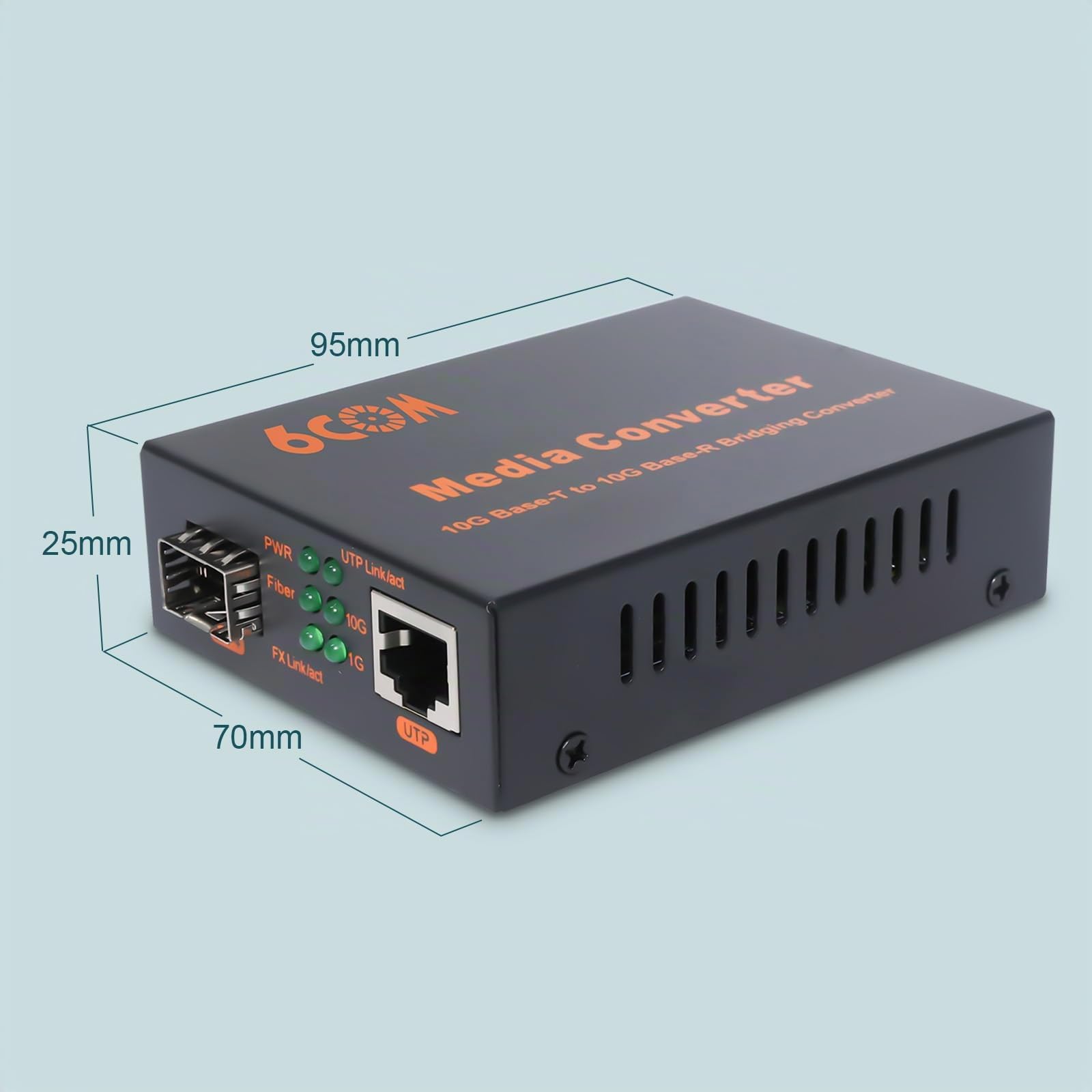 6COM GIGA - Convertitore multimediale in fibra da 10G SFP a RJ45, 1 slot RJ45 per negoziazione automatica da 1000 M/2,5 G/5G/10GBase-T a 1 slot SFP+ 10GBase-X, supporto ricetrasmettitore 10GBase-SR/LR