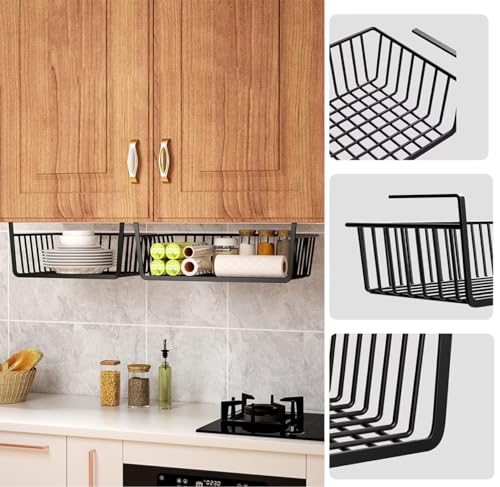 Cesta colgante organizadora de almacenamiento – Cestas de metal para debajo del gabinete para cocina, baño, despensa, paquete de 2, diseño multiusos