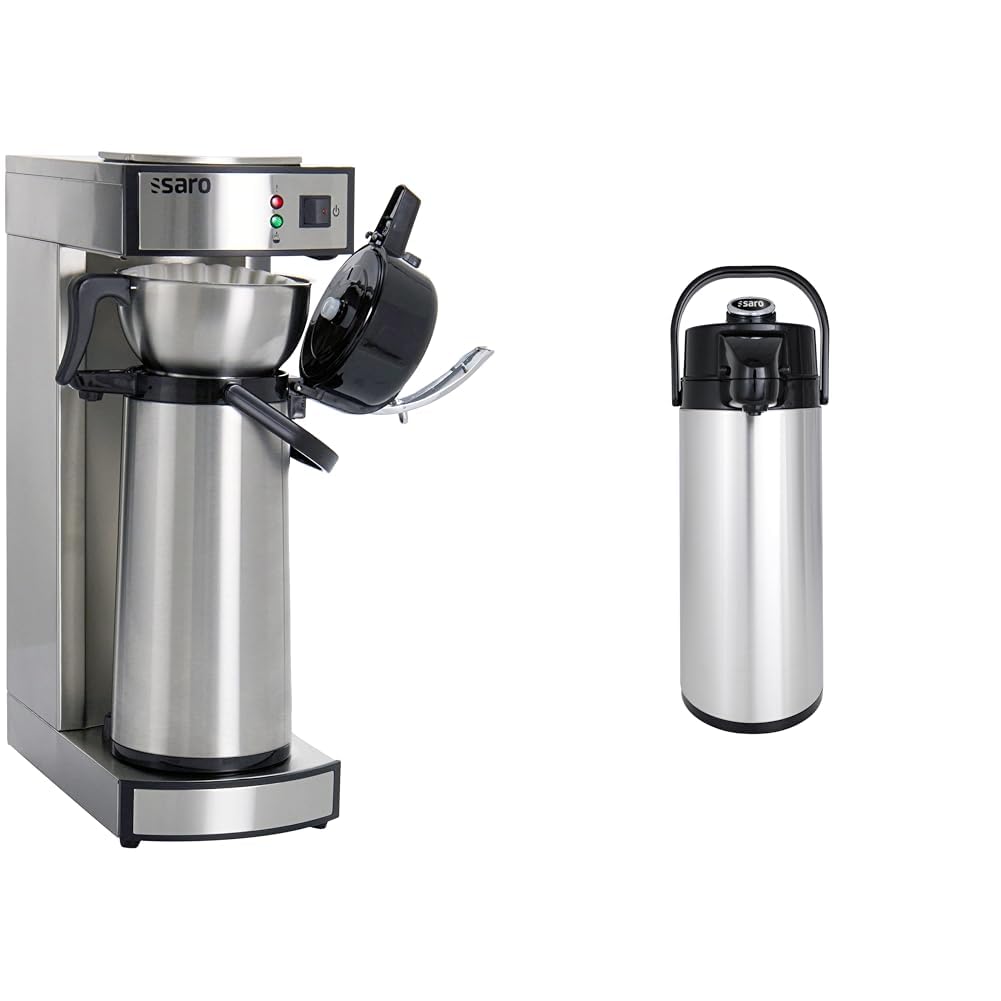 Saro 317-2085 Thermo Kaffeemaschine mit Korbfilter und Thermoskanne Industriekaffeemaschine mit Pumpkanne (2,2 Liter, ca. 10 Tassen Kaffee, Brüh-& Warmhaltefunktion), Silber, 1.8 liters