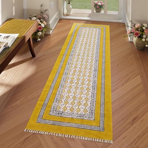 Tapete corredor artesanal de algodón 2x6 verde beige miniatura 2