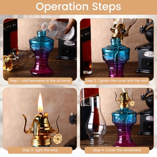 Image of 2 Pcs Oil Lamps for Indoor Use, Hurricane Kerosene Lamp, Gradient Purple