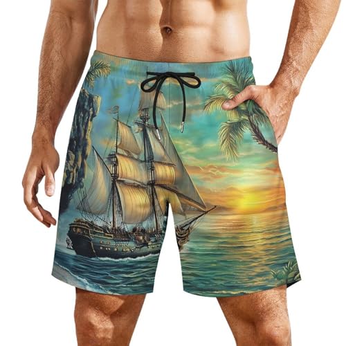 Boat Mens Swim Trunks Quick Dry Beach Board Shorts with Pockets