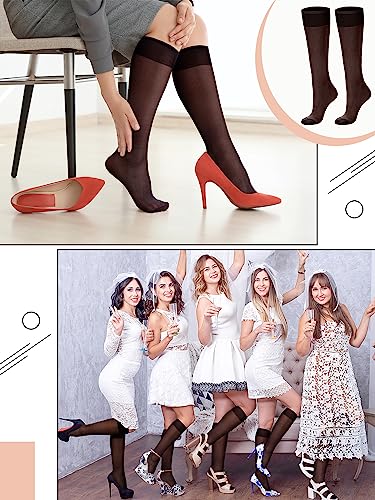 Image of 50 Pairs Sheer Knee Stockings Bulk for Women Nylon Knee Highs Pantyhose Socks for Lady with PVC Makeup Bag