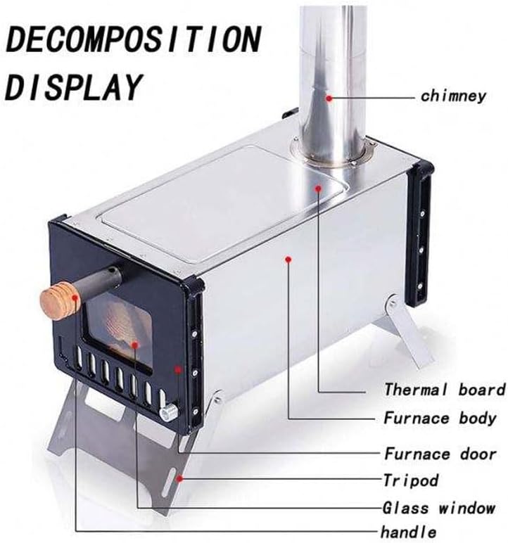 Wood Burning Stove, Portable Tent Stoves, Wood Burning Camp Heater, Rocket Stove Wood Burning, for Backpacking Grill, Picnic, BBQ, Camping Heating Cooking