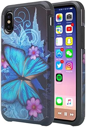Galaxy A20/A30/A50 Case w[Tempered Glass Screen Protector] Girls Women Silicone Defender Heavy Duty Protective Phone Cover Cases Compatible for Samsung Galaxy A20/A30/A50/A205U - Blue Butterfly
