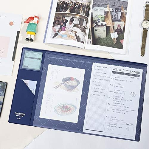 Desk Mats Artificial PU Leather Gaming Mouse Pad Protector Laptop Desk Pads with Pockets and Dividing Rule Scale (Blue)