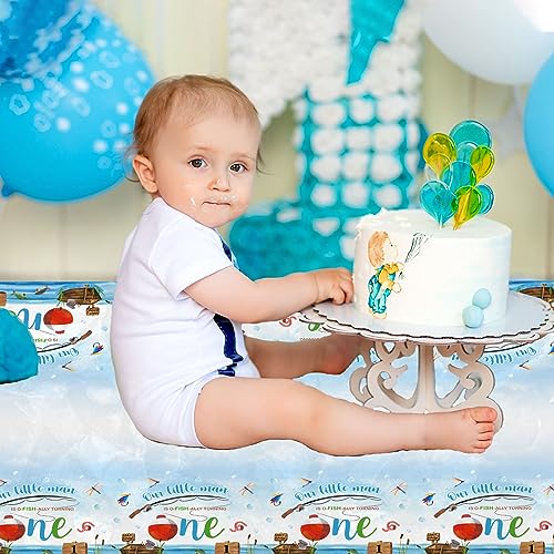 Image of Ofishally One Birthday Decorations, 3Pcs Gone Fishing 1st Birthday Party Supplies Tablecloth, Little Fisherman Gone Fishing Rectangle Table Cover for O Fish Ally Themed 1st Birth day Party Supplies
