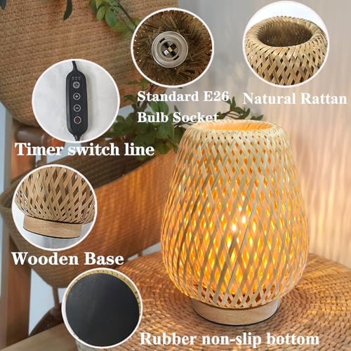 ZYWXINKE Rattan Table Lamp - Boho Bamboo Woven Desk Light - Image 4