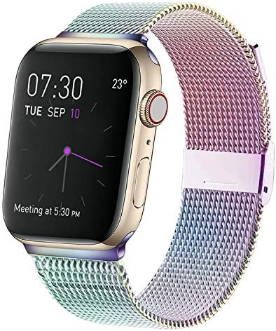 MCORS Band Compatible with Apple Watch 38mm 40mm 42mm 44mm,Stainless Steel Mesh Metal Loop with Adjustable Replacement Bands Compatible with Iwatch Series 5 4 3 2 1 Colorful