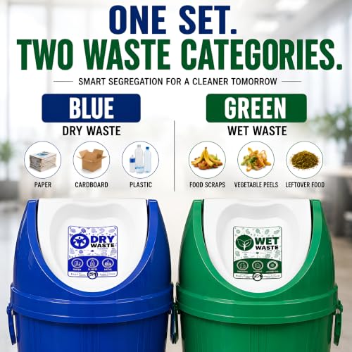 Image of PulGos Pack of 2,10Ltr Plastic Swing Lid Dustbin for Wet and Dry Garbage