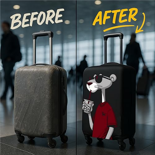 Image of WanderWraps Spendex Polyester Protective Luggage Cover | Hard Luggage Trolley Bag Cover | Washable | Dust Proof | Stretchable | M - 24 inch | Dip Panther