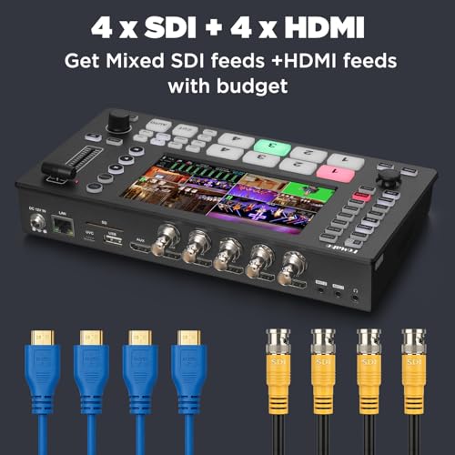 Image of FoMaKo 4k HDMI Video Mixer Switcher,4xSDI&4xHDMI Input,5.5 Inch FHD LCD Screen, 5-Channel Multi-Cam Live Streaming Switcher, 4K 60FPS Input, 1080p 60FPS Output,Support PTZ Controller, M4