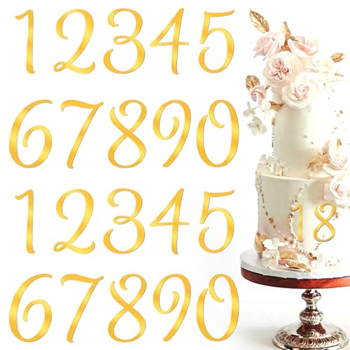 Tyqour 20 Stück Zahlen Deko Torte 0-9 Gold Kuchen Deko Geburtstag Gold Zahlen 0-9 Cake Topper Geburtstag Acryl Happy Birthday Tortendeko Tortenaufsatz Kuchen Topper für Party Hochzeit Jubiläum Feier