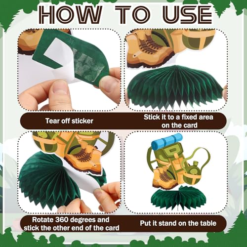 Image of Yuntau 12 Pcs Summer Camping Party Decorations Happy Camper Honeycomb Centerpieces Adventure Decoration Camping Party Table Sign Campfire Adventure Bears Table Toppers 3D Decor for Birthday