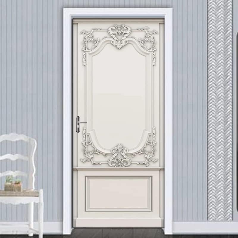 Pegatinas para Puertas de Puerta Blanca Door Stickers 3D Adhesivo Vinilo Pegatina Puerta Estilo Europeo Murales Póster Decorativas de Pared Mural Papel Pintado 95x215 cm a.4388