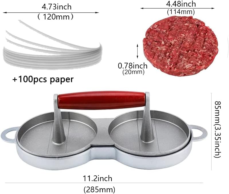 Miniatura 5 de Prensa de hamburguesa de forma redonda de dos a la vez, de aleación de aluminio, hamburguesa de carne de vacuno, prensa de hamburguesas, molde de