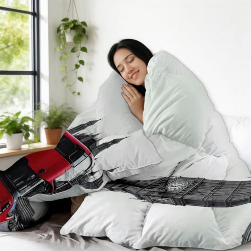 Edredón nórdico de 240 x 220 cm blanco con diseño de autobús imperial reversible 6