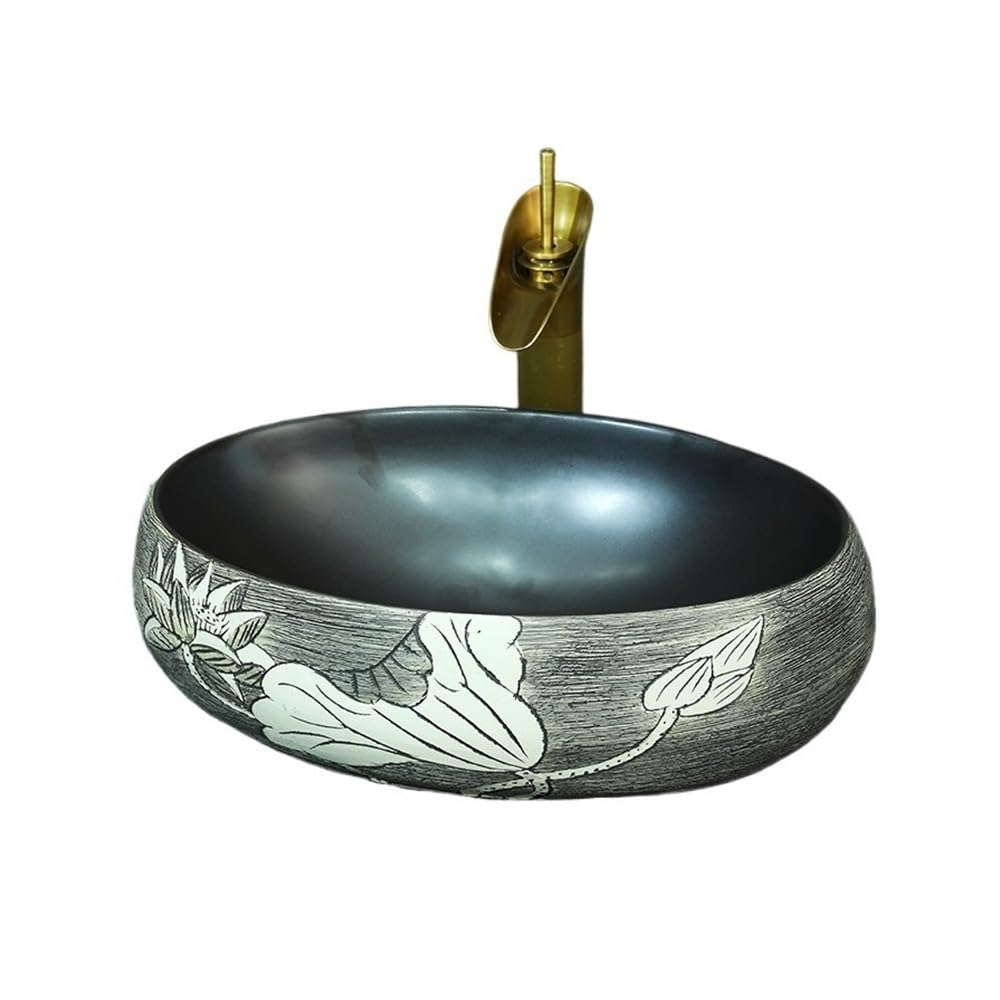 CWCQGH Bathroom Vessel Sink Ceramic Washbasin Retro Art Above Counter Basin Chinese Style Bathroom Sink Vessel Sink