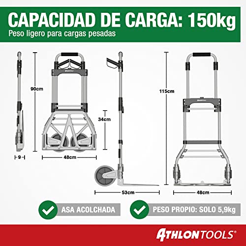 Miniatura 5 de Athlon Tools Carretilla Plegable De Aluminio Para Cargas Pesadas Grandes Ruedas De Marcha Suave Con Bandas De Rodadura Blandas Incluye 2 Cuerdas Extensoras - Modelo 2024