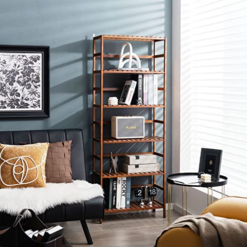 Giantex 6-Tier Bamboo Bookshelf, 63'' Tall Freesrtanding Storage Display Shelf With Adjustable Shelves, Easy Assembly Multipurpose Bookcase Shelf Rack For Living Room, Kitchen, Plants, Brown #TOP1