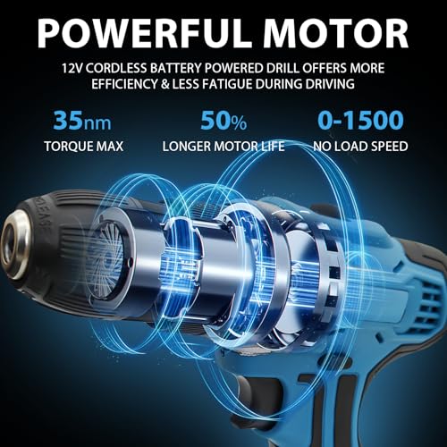12V Akkuschrauber Bürstenloser Bohrschrauber Set inkl. 2x 3.0Ah Akku, 45 Nm Drehmoment, 25+1 Stufen Schlagbohrschrauber, 2-Gang, 23-tlg. Zubehör & Koffer, 10mm Bohrfutter, LED-Licht Bohrmaschine – Bild 3