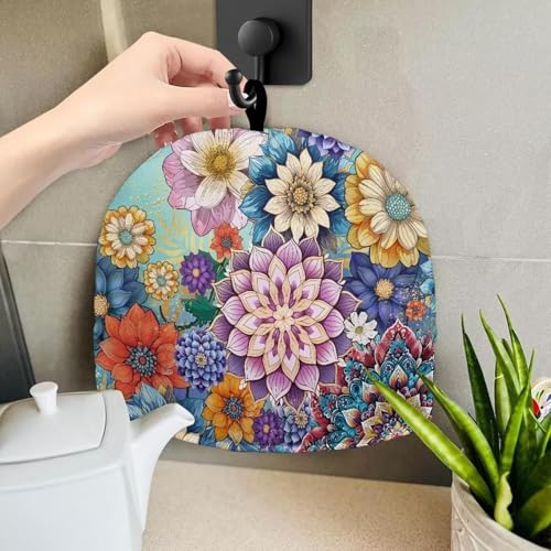 Image of Mandala Flower Tea Cozy Keep Warm Teapot Insulation Cover Bohemia Tea Cosy for Teapot Boho Home Kitchen Decorative