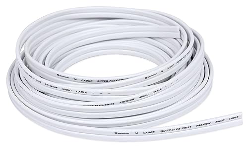Rockville R14G75MSW Bobina de 75 pies Marina Impermeable 14 AWG Cable Altavoz Blanco
