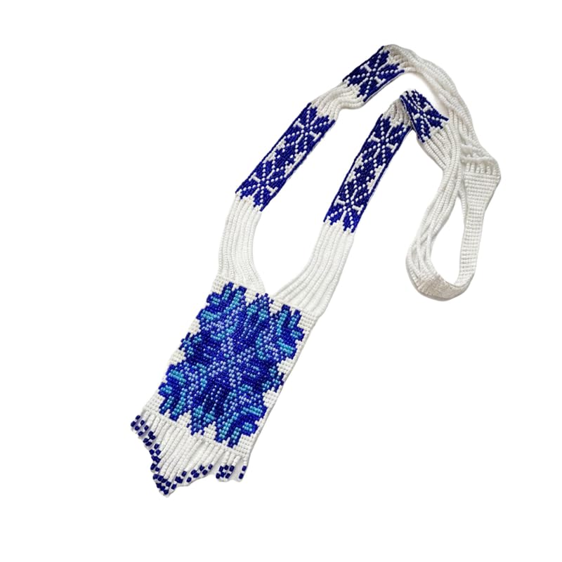 Collier Gerdan ukrainien en perles de rocaille fait main aux motifs de bleuets