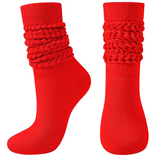 BOOPH Slouch Socks Women Scrunch Sock Knee High Slouchy Socks for Women Size 6-11 Shiny Red