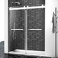 Shower Door 68-72" W x 76" H Frameless Shower Door,Double Sliding Glass with Buffer 3/8" (10MM) Clear SGCC Tempered, Explosion-Proof Film,Roller Disk System,Rust-Resistant.Brushed Nickel