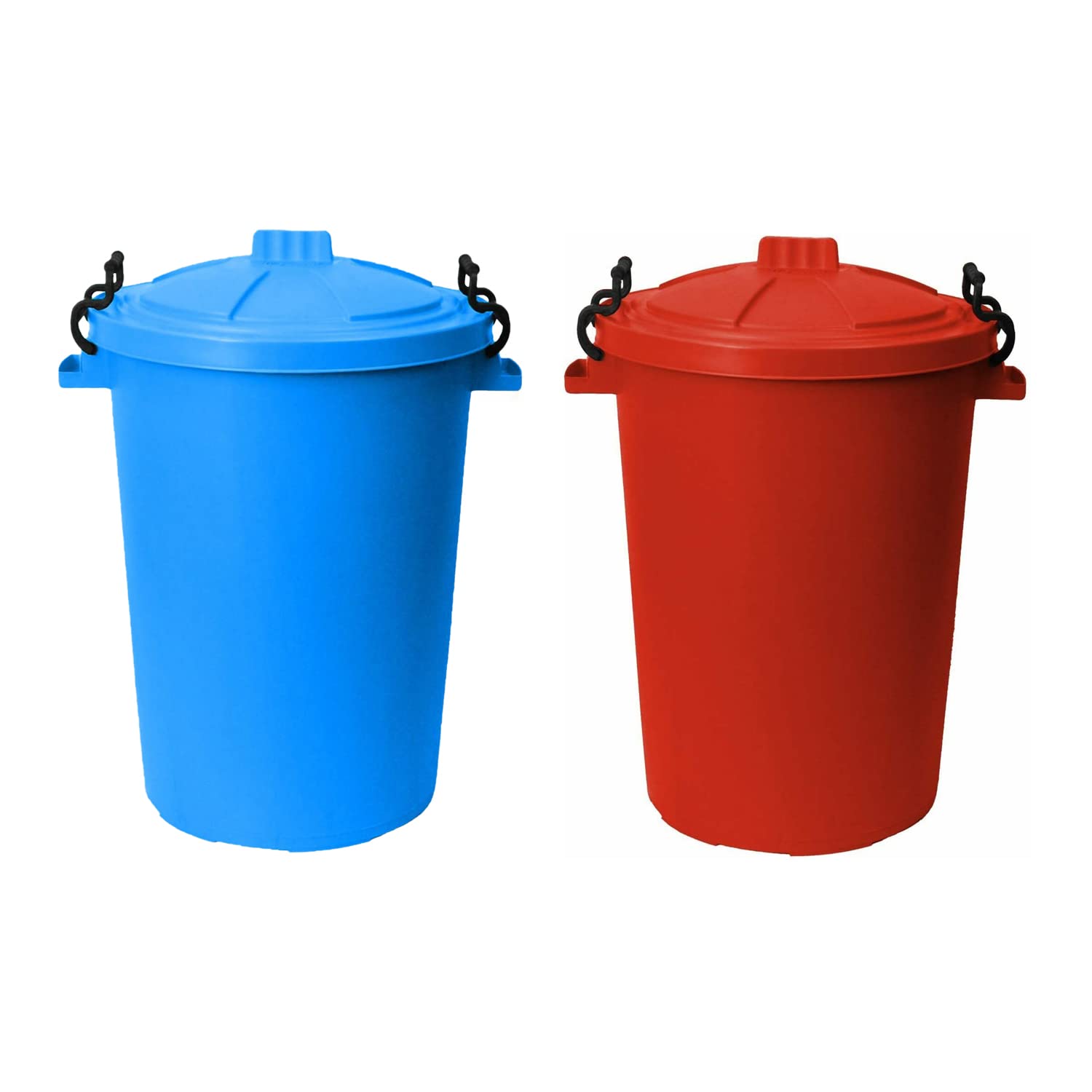 (𝐒𝐞𝐭 𝐎𝐟 𝟐) 50 Litre Large Clip Lock Storage Bin Food Grade Heavy Duty Plastic Kitchen Dustbins Trash Waste Rubbish | Garden Compost Animal Feeding Bin - Made in Uk. (Sky Blue, Red)